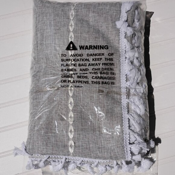 Boho Linen Shower Curtain Gray Extra Long Embroidered Tassels 73 x 96 Farmhouse - Picture 7 of 15